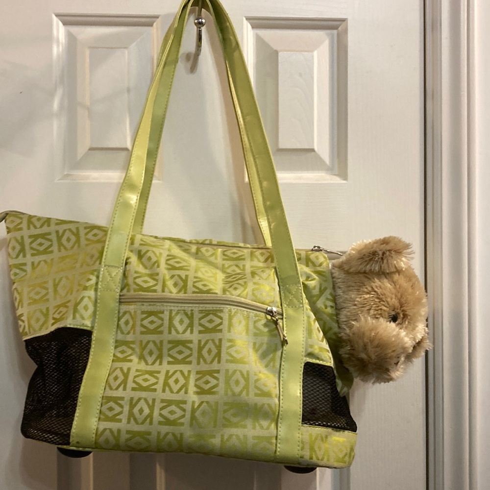 Small Pet light green carrier tote in like-new condition with front pocket